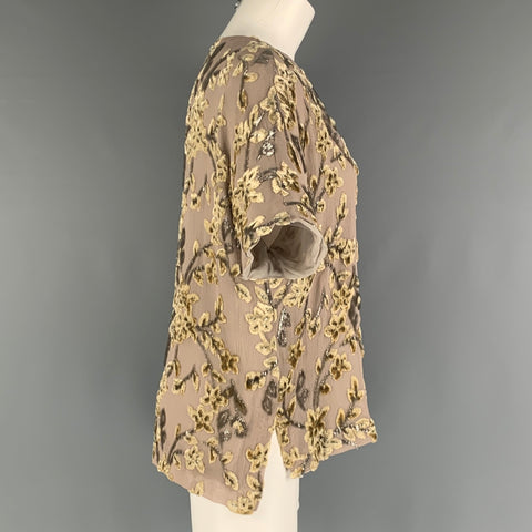 ETRO Size 8 Beige Taupe Viscose Blend Velvet Short Sleeve Dress Top