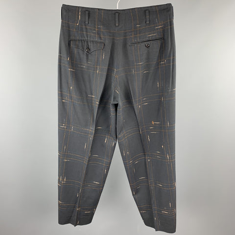 Vintage MATSUDA Size L Charcoal Window Pane Wool Pleated Dress Pants