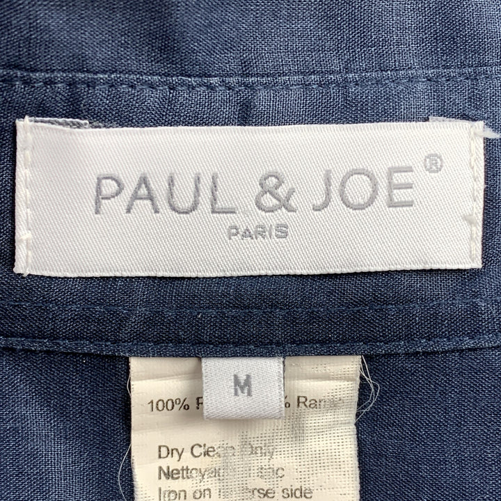 PAUL &amp; JOE Camisa de manga larga con botones de ramio y bordado azul marino talla M
