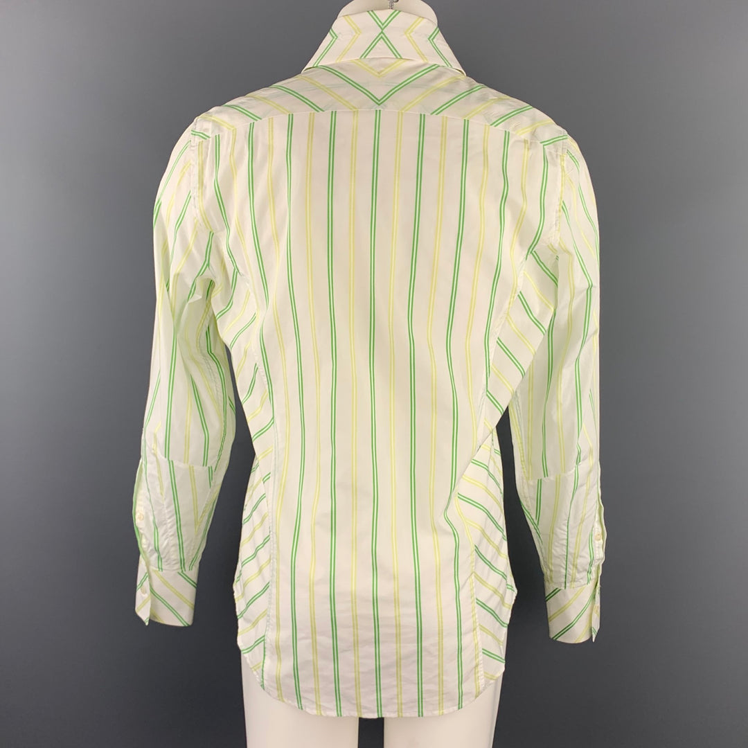 J. LINDEBERG Camisa de manga larga con botones de algodón a rayas verdes y blancas talla M