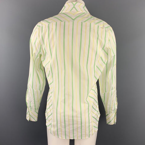 J. LINDEBERG Size M Green & White Stripe Cotton Button Up Long Sleeve Shirt