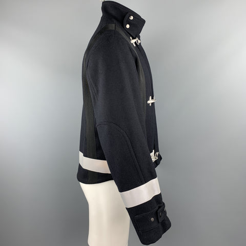 DRIES VAN NOTEN Size S Navy Solid Hook & Eye Jacket
