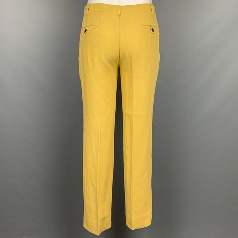 BAND OF OUTSIDErs Size 40 Yellow Linen / Cotton Notch Lapel Suit
