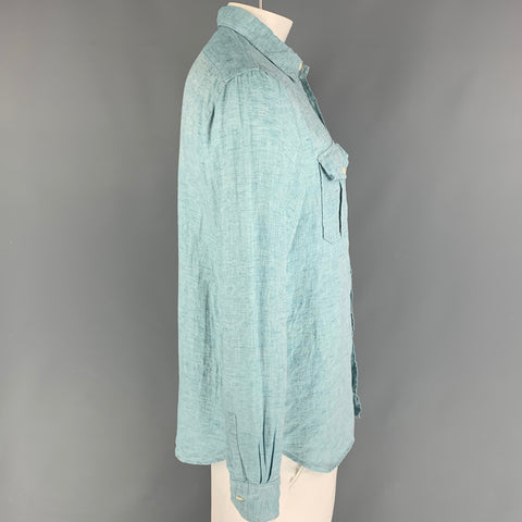 TODD SNYDER Size L Blue Linen Long Sleeve Shirt