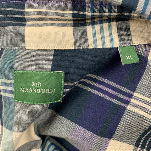 SID MASHBURN Size XL Navy Beige Plaid Cotton Long Sleeve Shirt