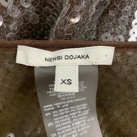 NENSI DOJAKA Taille XS Marron Argent Mélange de Polyester Découpé Mini Robe à Paillettes