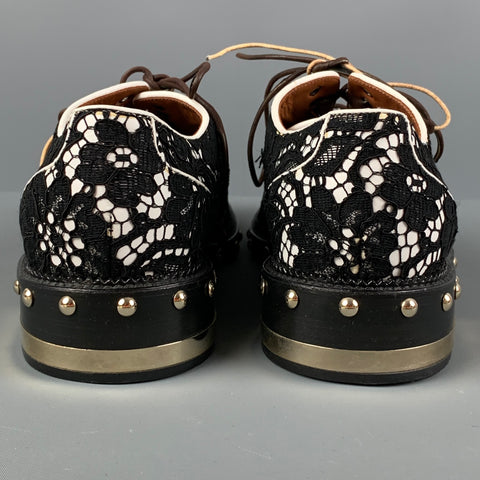 GIVENCHY Size 6.5 Black White Floral Lace Leather Shoes
