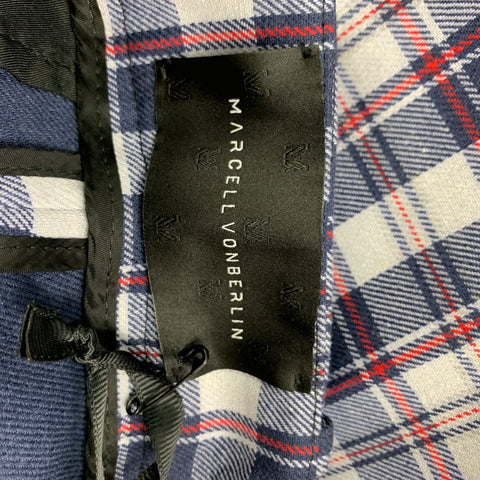 MARCELL VON BERLIN Size 36 White Navy Red Plaid Polyester Cotton Dress Pants