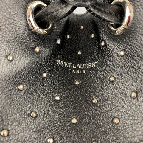 SAINT LAURENT Studded Black Leather Emmanuelle Bucket Bag