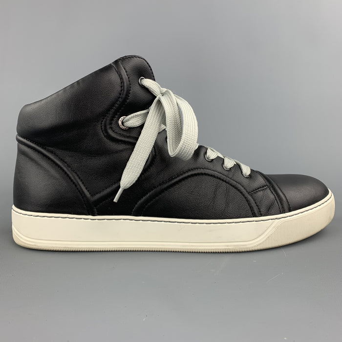 LANVIN Size 11 / UK 10 Black Leather High Top Sneakers