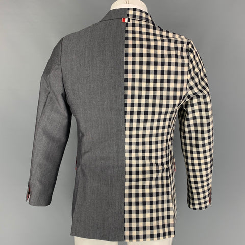 THOM BROWNE Size 38 Navy Red Checkered Wool Blend Notch Lapel Sport Coat