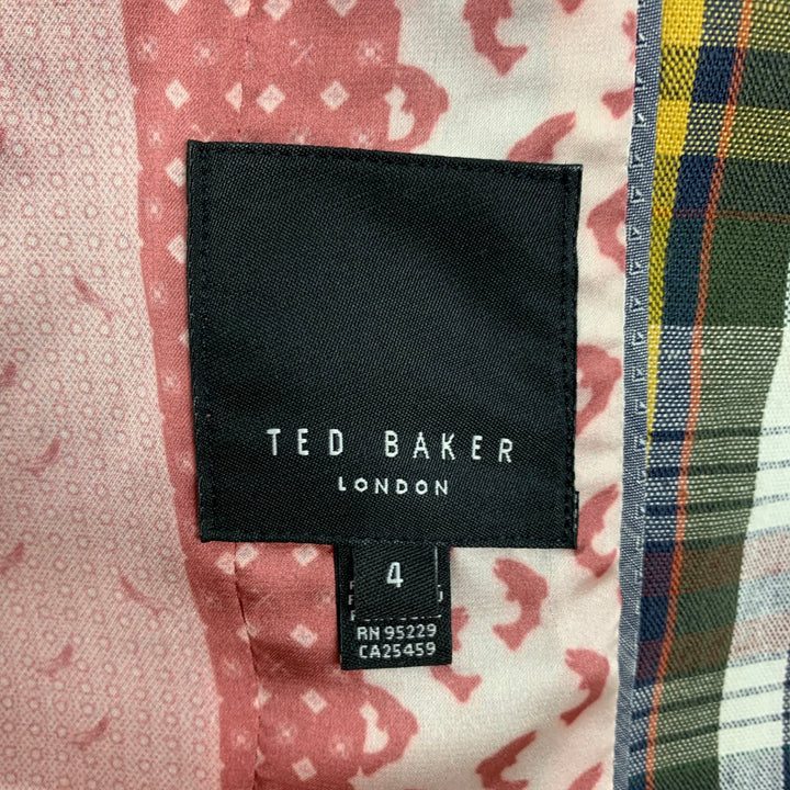 TED BAKER Size L Multi-Color Plaid Cotton Linen Buttoned Vest