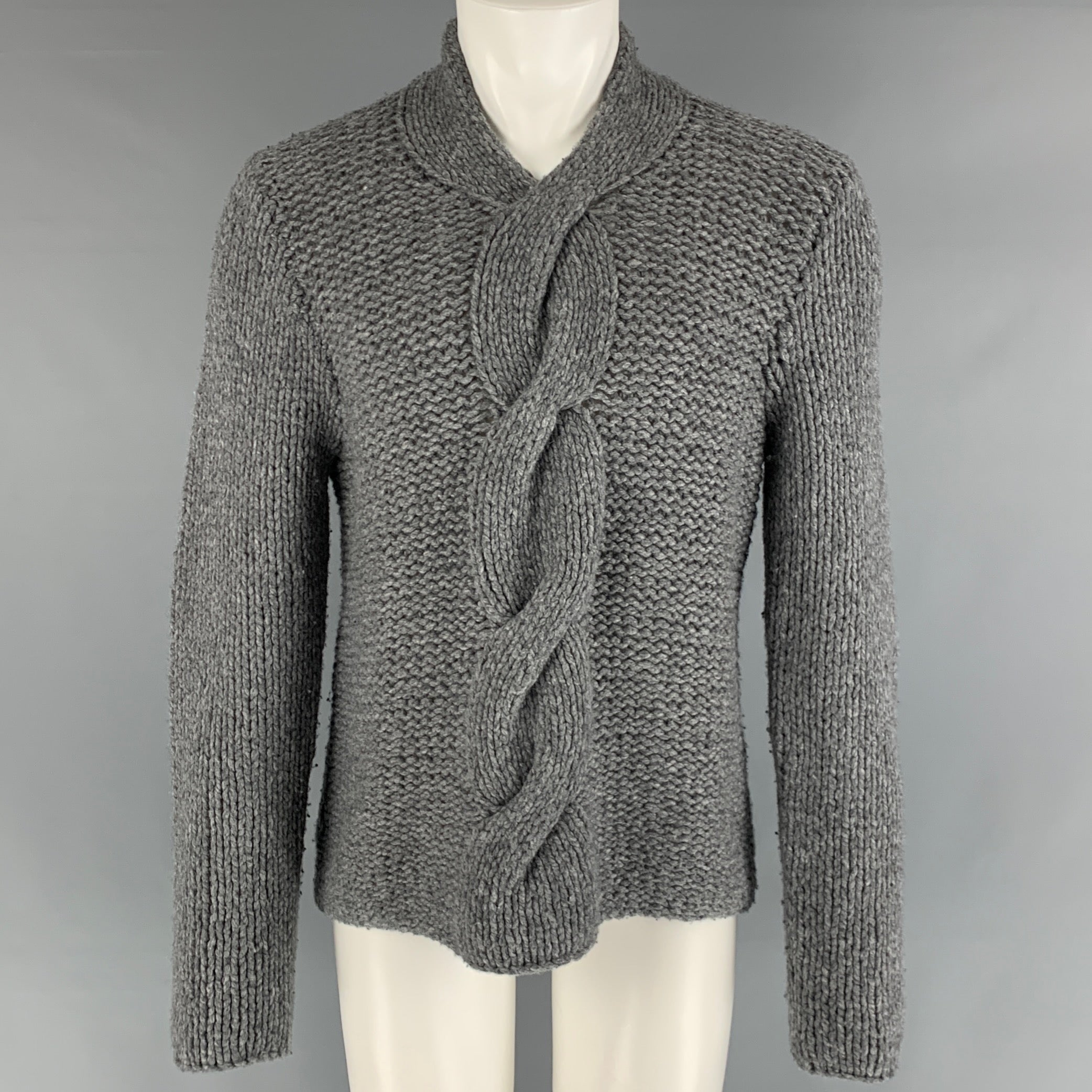 ANN DEMEULEMEESTER Size M Grey Virgin Wool Cashmere Chunky Knit Sweater