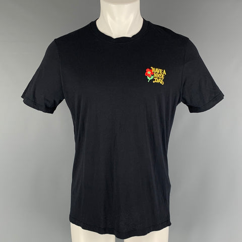 SANDRO Size M Black Embroidery Cotton T-shirt