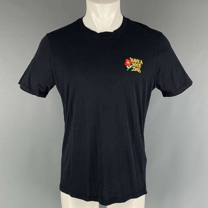 SANDRO Size M Black Embroidery Cotton T-shirt