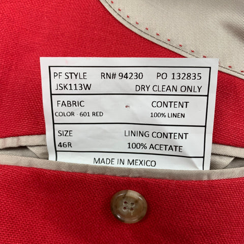 PAUL FREDERICK Size 46 Red Linen Notch Lapel Sport Coat