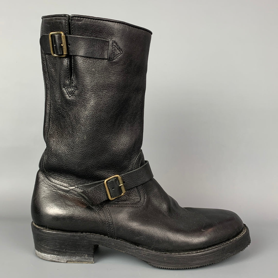 CoSTUME NATIONAL Size 10 Black Leather Belted Pull On Boots