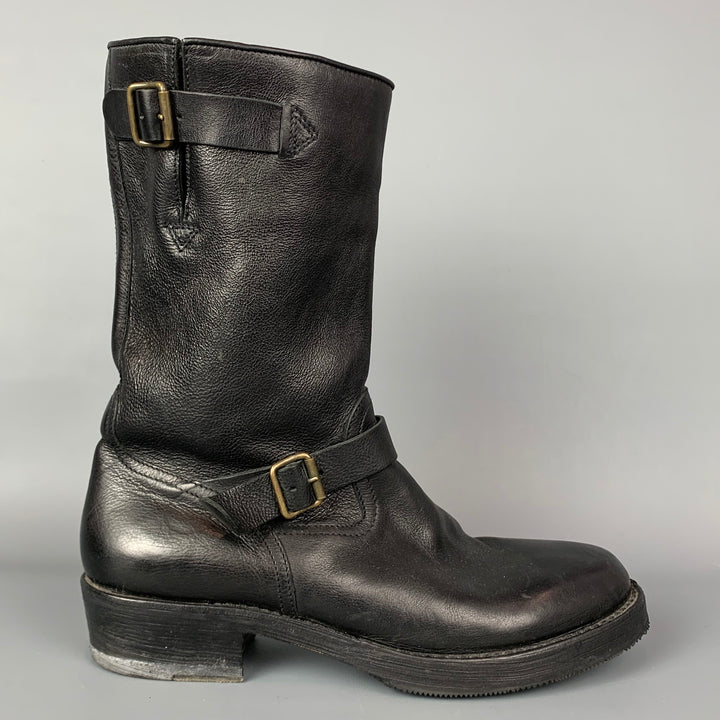 CoSTUME NATIONAL Size 10 Black Leather Belted Pull On Boots