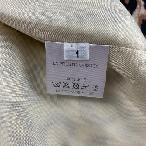 LA PRESTIC OUISTON Size S Beige Brown Silk Animal Print Open Front Coat