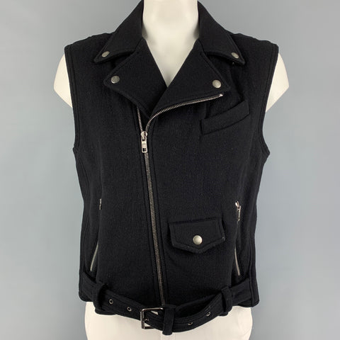 MARC JACOBS Size 46 Black Wool Biker Vest