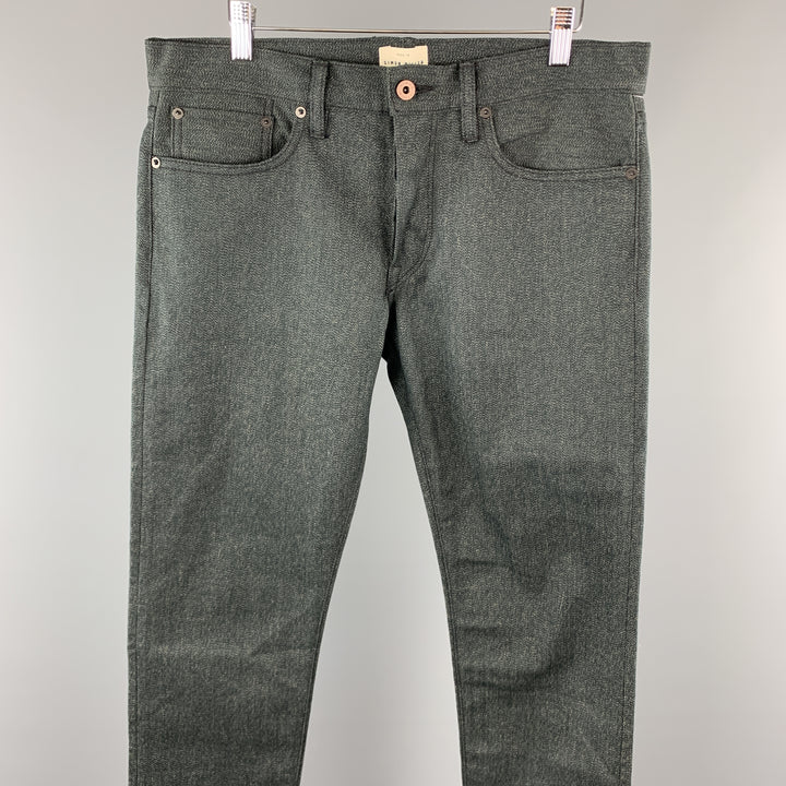 SIMON MILLER Taille 32 x 34 Jean à braguette boutonnée en coton chiné anthracite