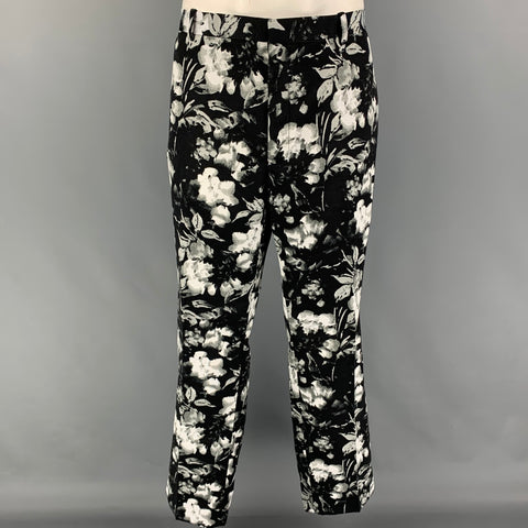 INC Talla XXL Traje de solapa de muesca de poliéster floral blanco negro
