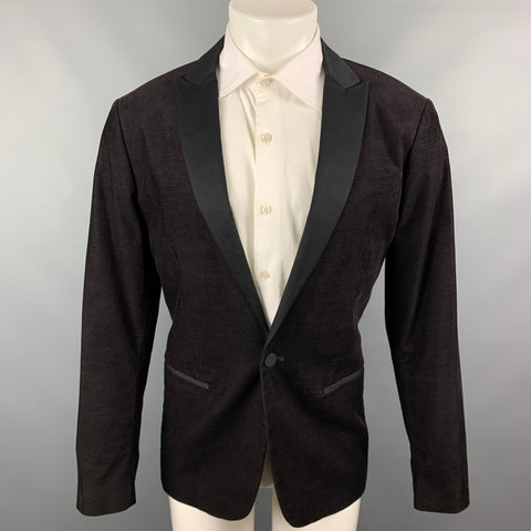 JOHN VARVATOS * U.S.A. Size 40 Brown & Black Corduroy Peak Lapel Luxe Sport Coat