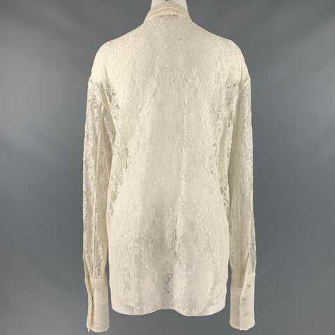 DOLCE & GABBANA Size M Beige Viscose Nylon Lace Button Up Shirt