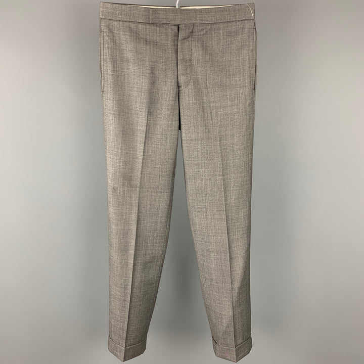 BLACK FLEECE Taille 32 Pantalon habillé gris chiné en laine boutonnée