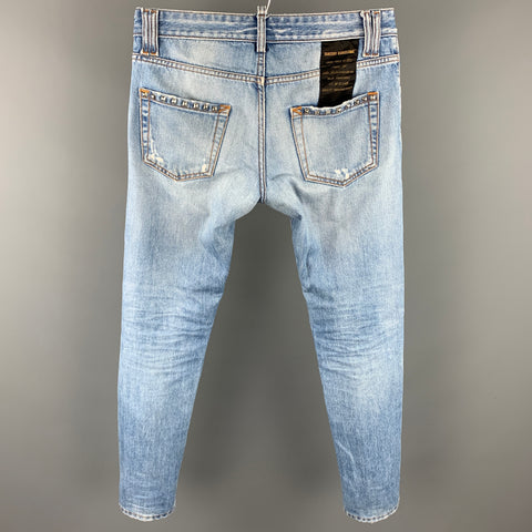 TAKESHY KUROSAWA Size 30 Blue Distressed Cotton Classic Button Fly Jeans