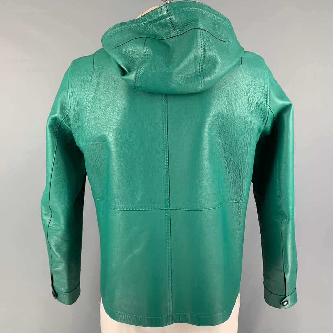 BURBERRY BRIT Size L Green Lamb Skin Leather Parka Jacket