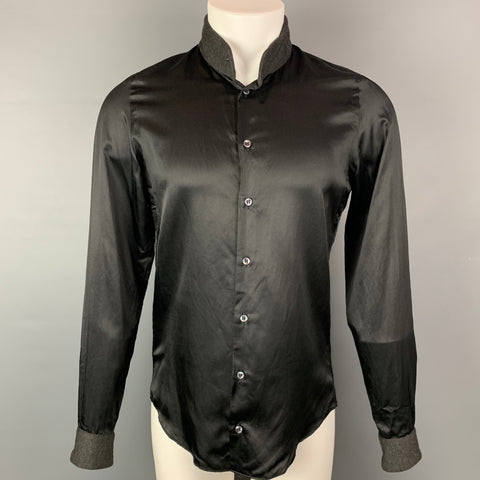 GIORGIO ARMANI Talla S Camisa de manga larga de seda / algodón negra y carbón