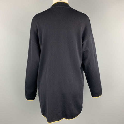 ESCADA Taille 8 Marine &amp;Jaune Mélange de Laine Tricot AB Bouton Cardigan