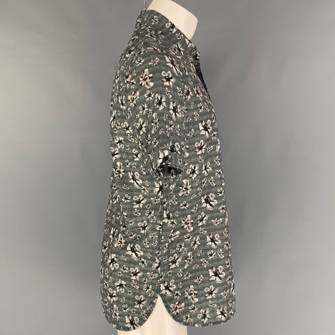 NEIL BARRETT Size S Grey Floral Oversized Short Sleeve Shirt