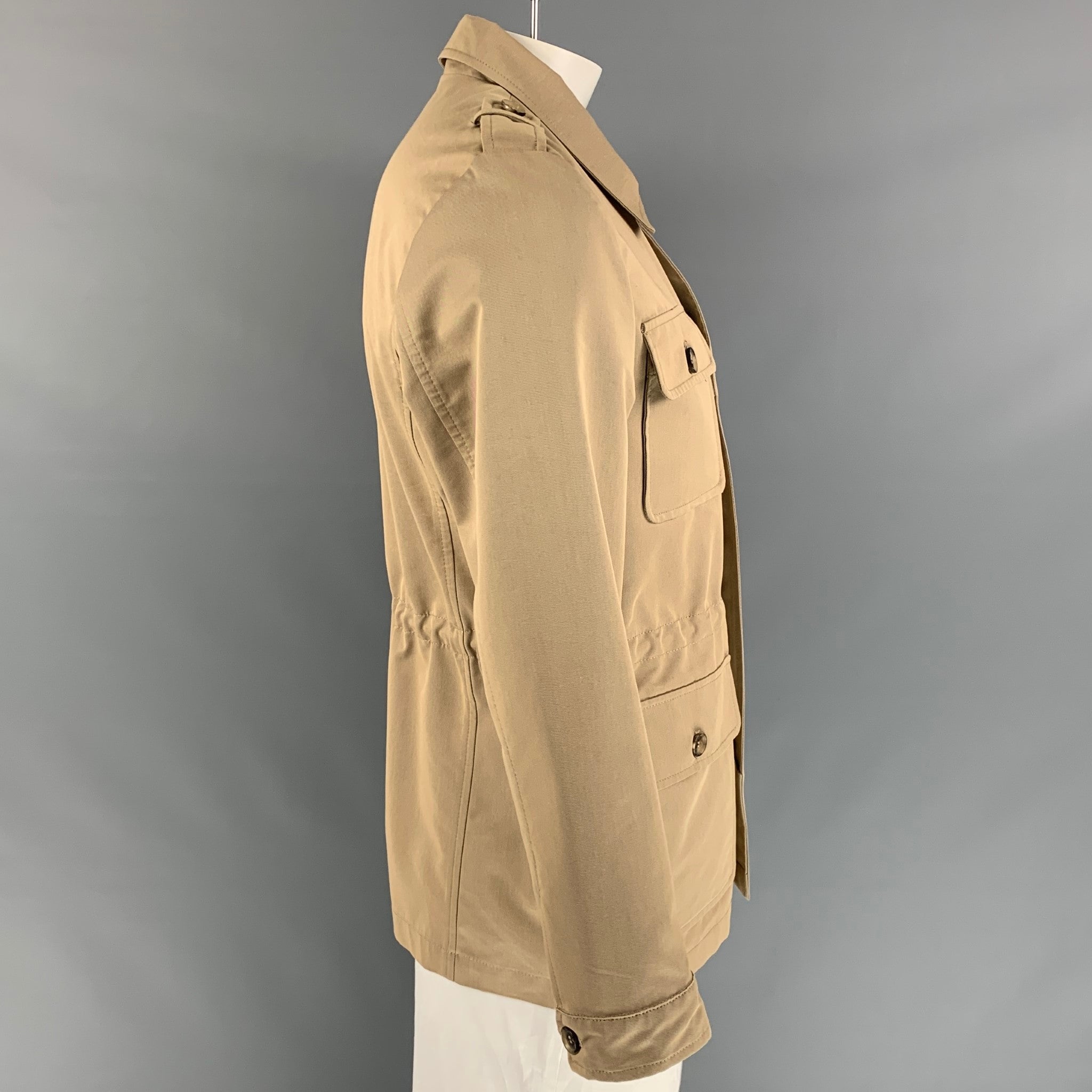 ISAIA Size 40 Khaki Cotton / Polyester Hidden Placket Jacket