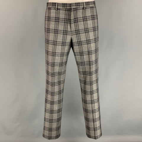 PAUL SMITH The Kensington Size 36 Grey Charcoal Plaid Wool Notch Lapel Suit