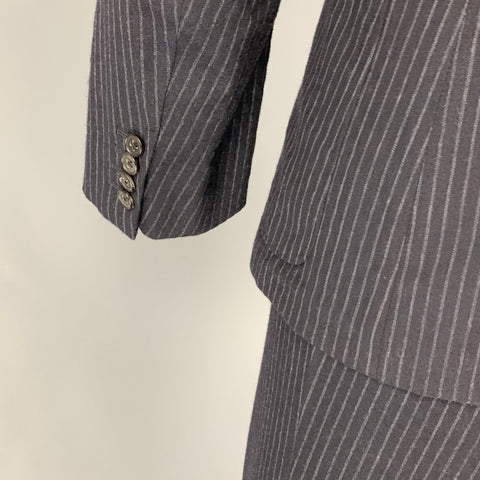 HERMES Size 34 Navy Stripe Wool Angora Double Breasted Suit