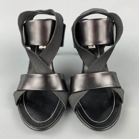 BALENCIAGA Size 8 Black Leather Ribbon Strappy Heel Sandals