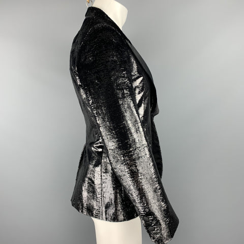 BALLY Size 38 Black Metallic Tinsel Velvet Peak Lapel Blazer
