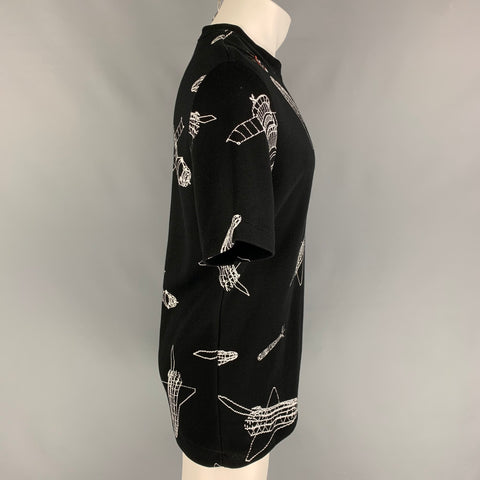 TIM COPPENS Size S Black White Graphic Tencel Polyester Crew-Neck T-shirt