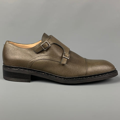PARABOOT Size 11 Olive Leather Monk Strap-Cap Toe  Loafers