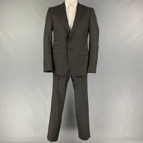 GUCCI Size 42 Brown Nailhead Wool Notch Lapel Suit