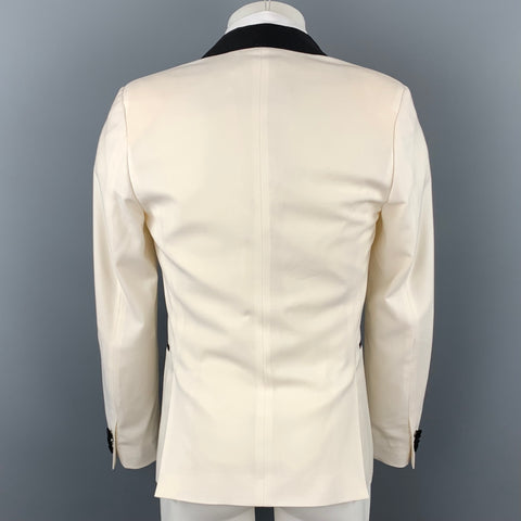 PAUL SMITH Size 36 Regular Cream & Black Wool Shawl Collar Sport Coat