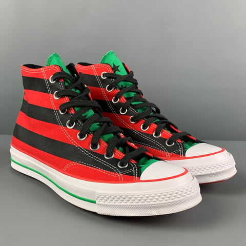 CONVERSE x DENIM TEARS Size 8.5 Black Red Stripe Canvas High Top Sneakers