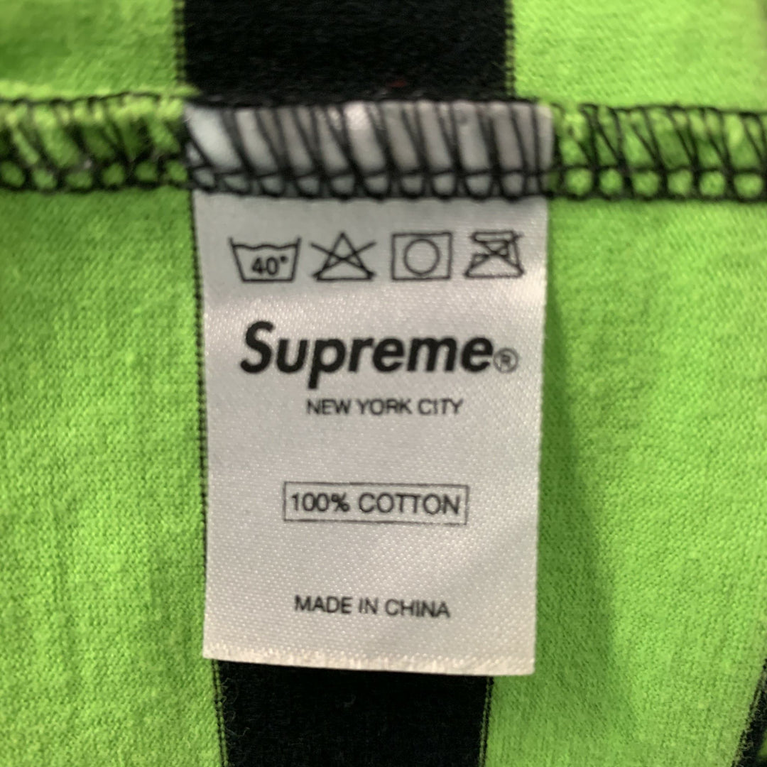 SUPREME Size XL Green Black Stripe Cotton Crew-Neck T-shirt