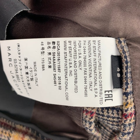 MARC JACOBS Size 38 Tan Plaid Wool Buttoned Coat