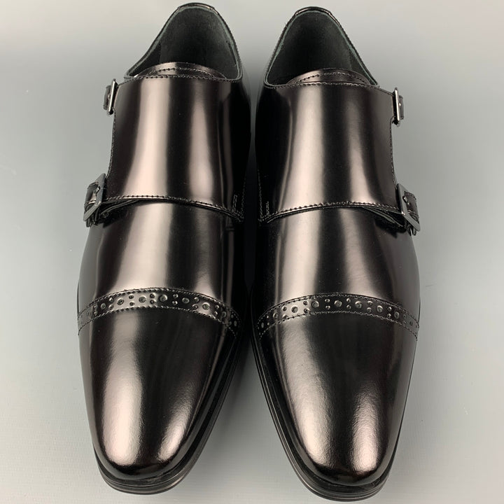 VERSACE COLLECTION Size 8 Black Leather Double Monk Strap Loafers