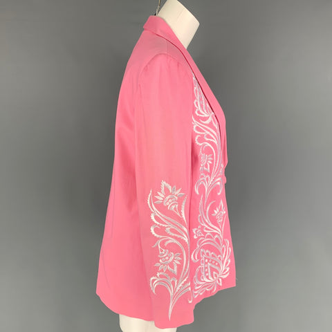 BOB MACKIE Talla S Blazer de algodón bordado blanco rosa