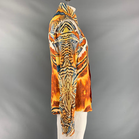 ROBERTO CAVALLI Size M Multi-Color Print Silk button down Long Sleeve Shirt