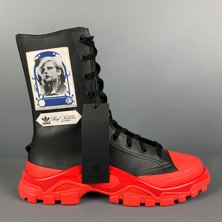 RAF SIMONS x ADIDAS SS 19 Size 9 Black Red Rubber Detroit High Boots